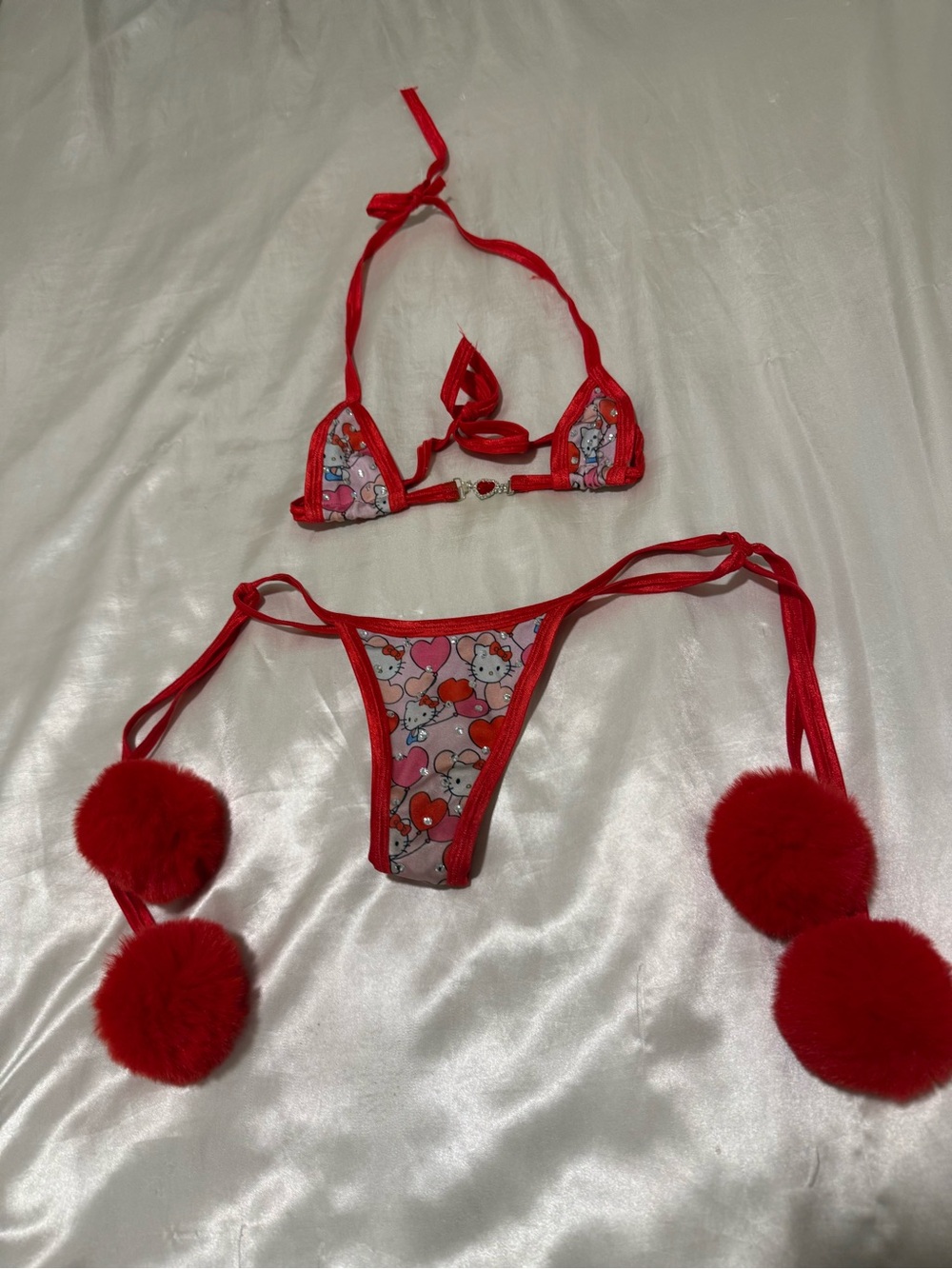 Red Hello Kitty Print Micro Bikini Set - Picture 2 of 4